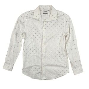 Goodfellow & Co Mens White Micro Print Long Sleeve Button Shirt Size L 16-16.5